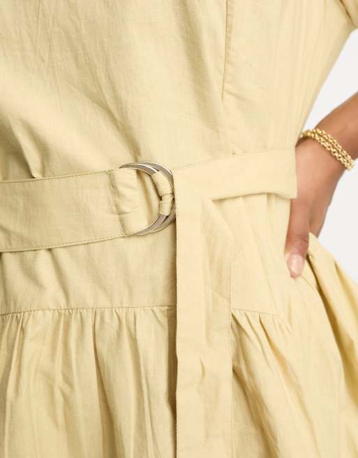 ASOS DESIGN Curve cotton drop waist mini dress with D-ring in camel, 3 of 4