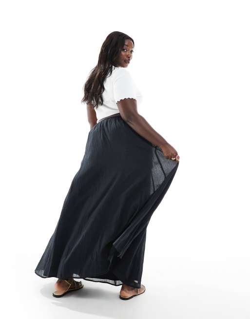 ASOS DESIGN Curve cotton godet maxi skirt in black