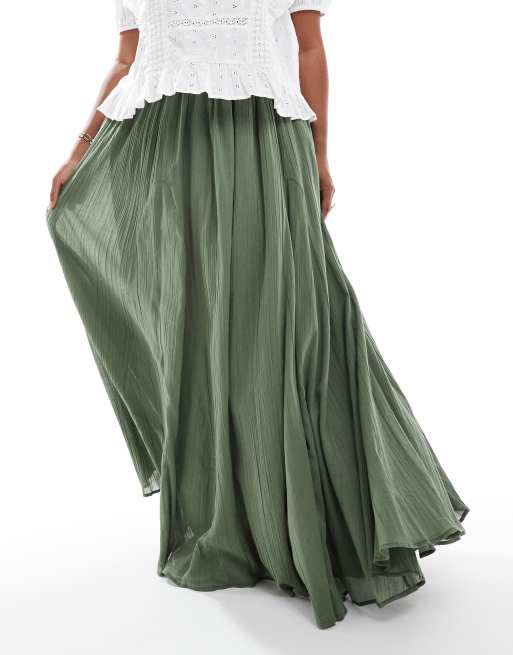 ASOS DESIGN Curve cotton godet maxi skirt in khaki green