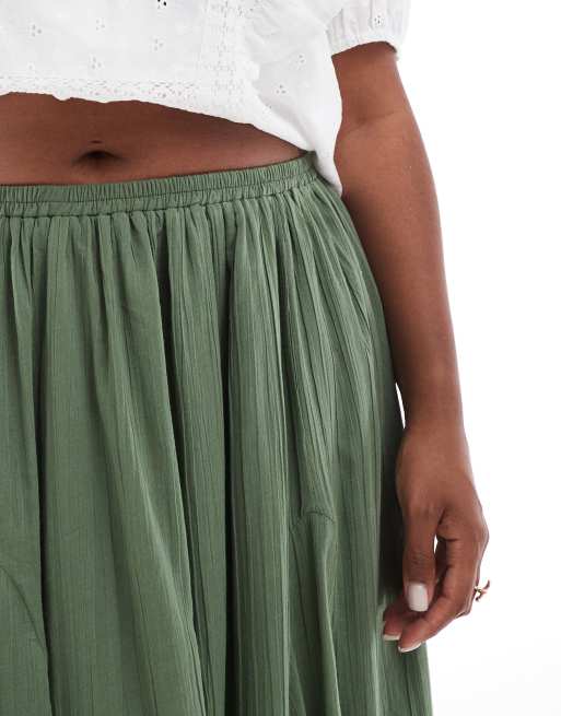 ASOS DESIGN Curve cotton godet maxi skirt in khaki green