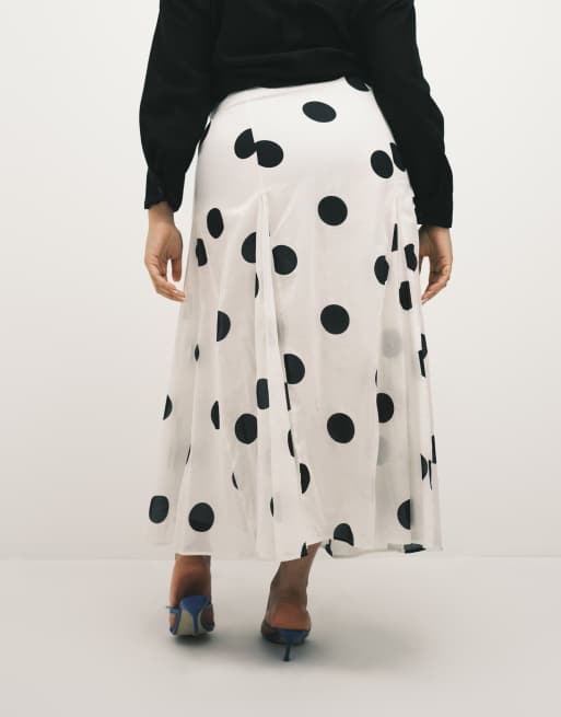 ASOS DESIGN Curve cotton godet maxi skirt in polka dot - MULTI, 2 of 5