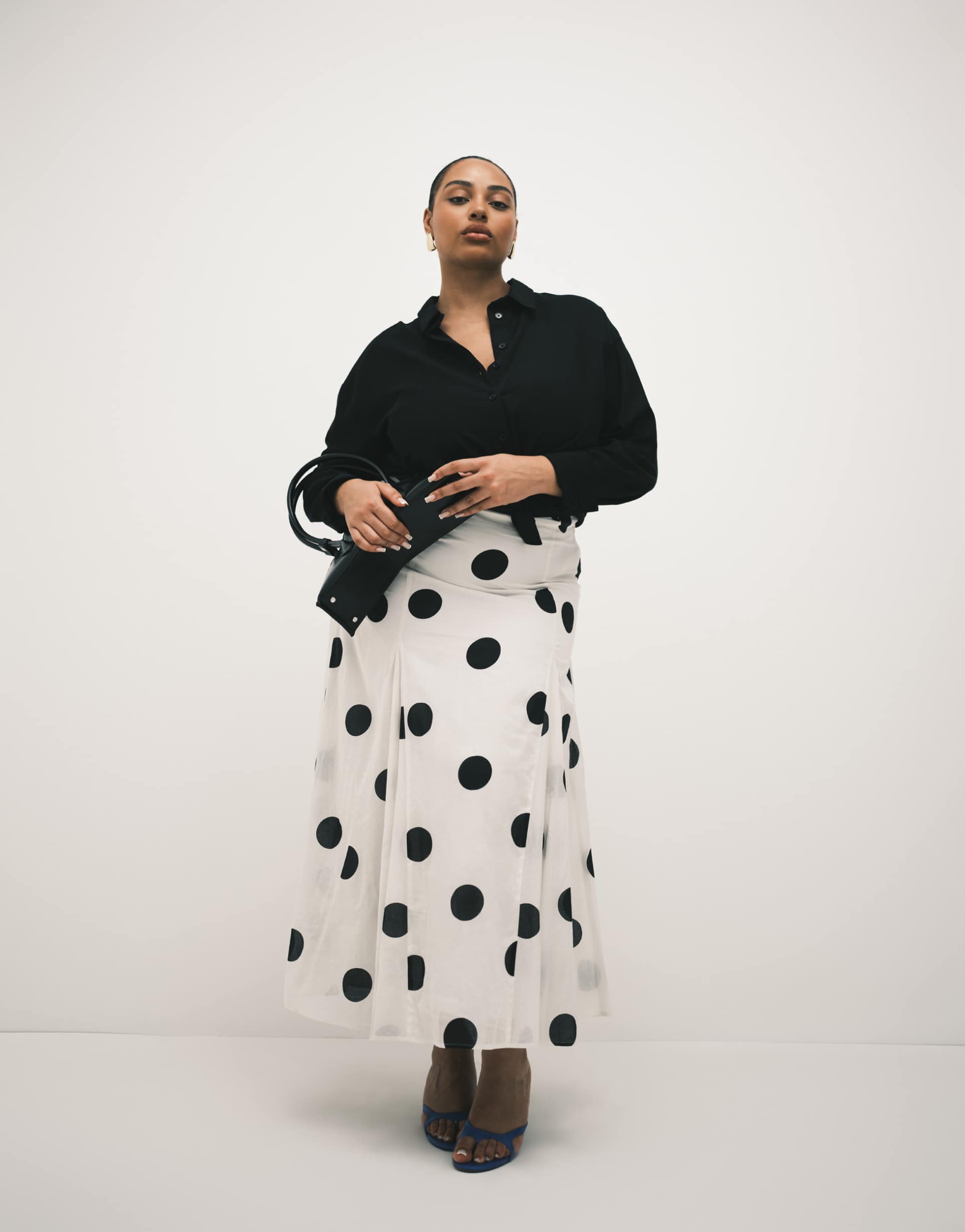 asos design curve cotton godet maxi skirt in spot