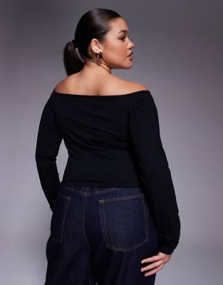 Asos Curve Asos Design Curve Cotton Jersey Off The Shoulder Top In Black