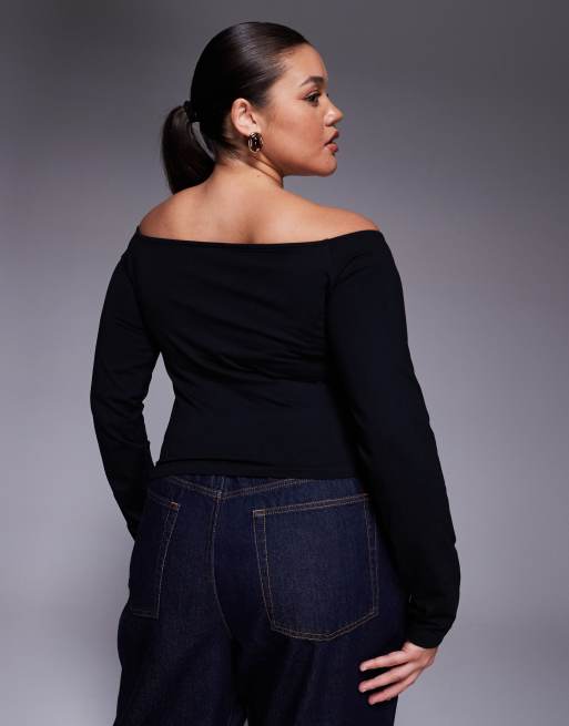 ASOS DESIGN Curve cotton jersey off the shoulder top in black