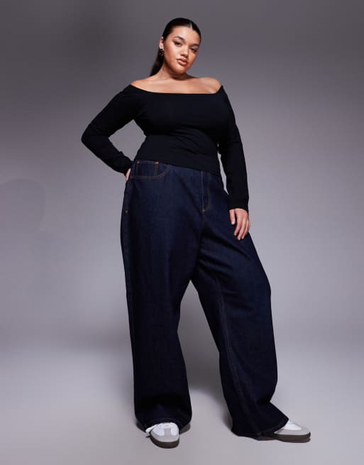 ASOS DESIGN Curve cotton jersey off the shoulder top in black