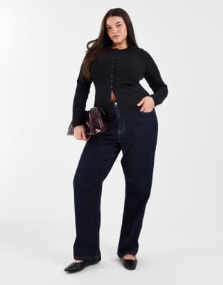 Asos Curve Asos Design Curve Cotton Longline Button Through Top In Black