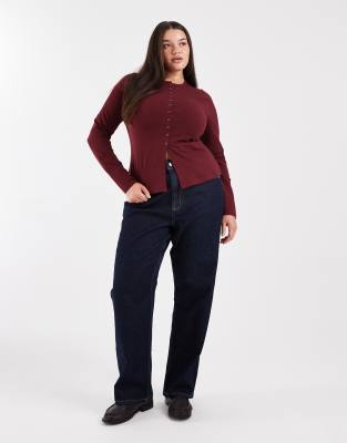 Asos Curve Asos Design Curve Cotton Longline Button Through Top In Burgundy