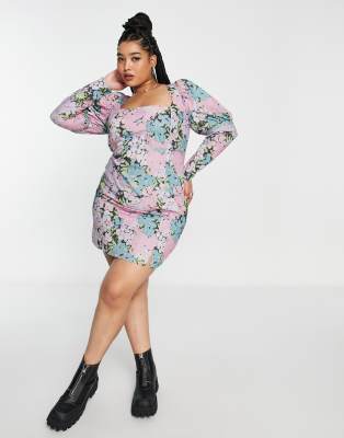 Asos Curve Asos Design Curve Cotton Mini Dress With Removable Sleeves In Floral Print-multi