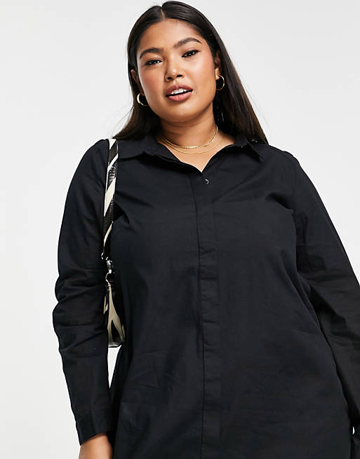  Curve cotton mini shirt dress in black 