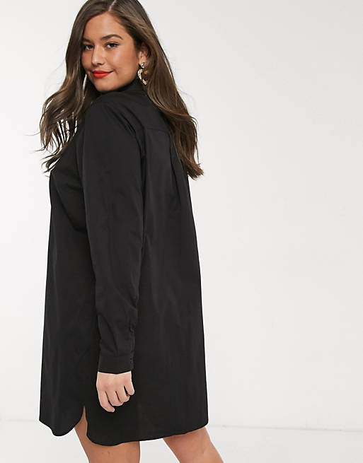 Women Curve cotton mini shirt dress in black 