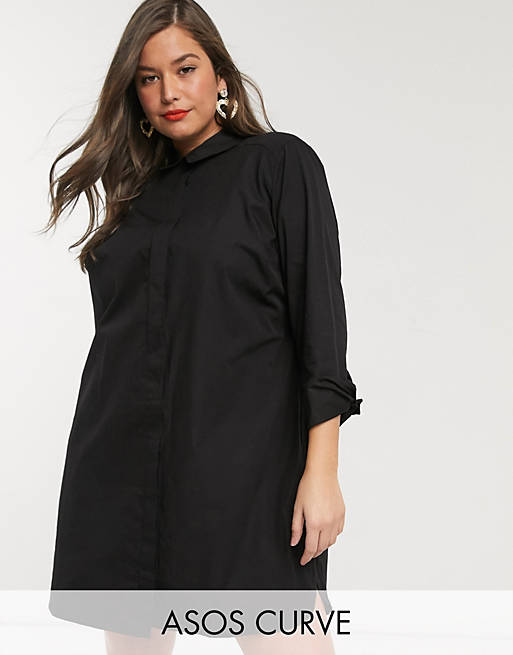 ASOS DESIGN Curve cotton mini shirt dress in black