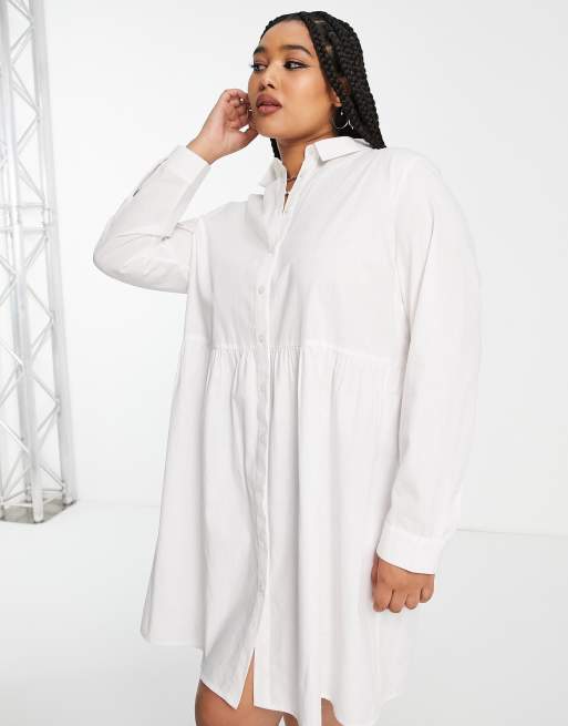 ASOS DESIGN Curve cotton mini smock shirt dress in white, 2 of 4