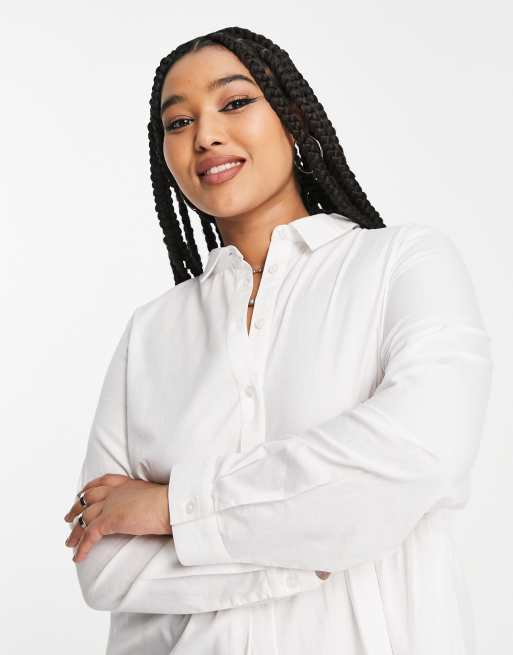 ASOS DESIGN Curve cotton mini smock shirt dress in white, 3 of 4