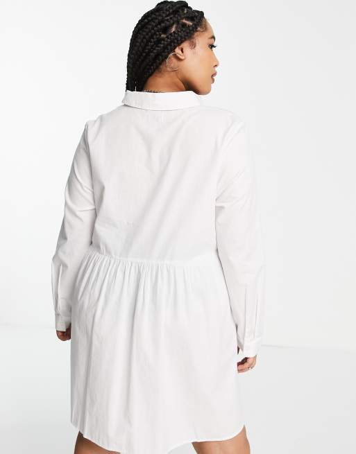 ASOS DESIGN Curve cotton mini smock shirt dress in white, 4 of 4