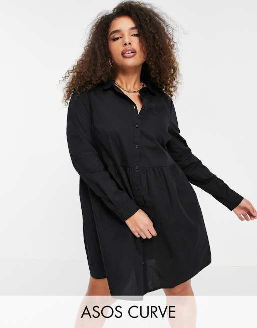 cotton mini smock shirt dress