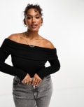 [ASOS Curve] ASOS DESIGN Curve cotton modal clean fold over bardot bodysuit in black 16 Black