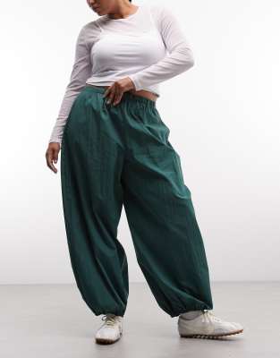 Asos Curve Asos Design Curve Cotton Nylon Blend Pull-on Balloon Pants In Green