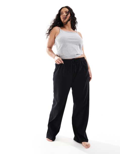 ASOS DESIGN Curve cotton oversized pyjamas in black - view 1