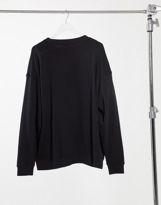 ASOS DESIGN Curve cotton oversized sweatshirt in black - BLACK, 2 of 4