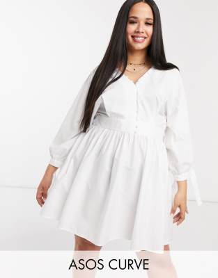 white smock dress long sleeve