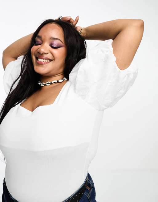 Plus size white 2024 off the shoulder bodysuit