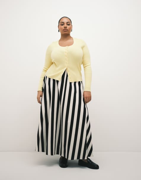ASOS DESIGN Curve cotton sateen volume circle skirt in stripe - view 1