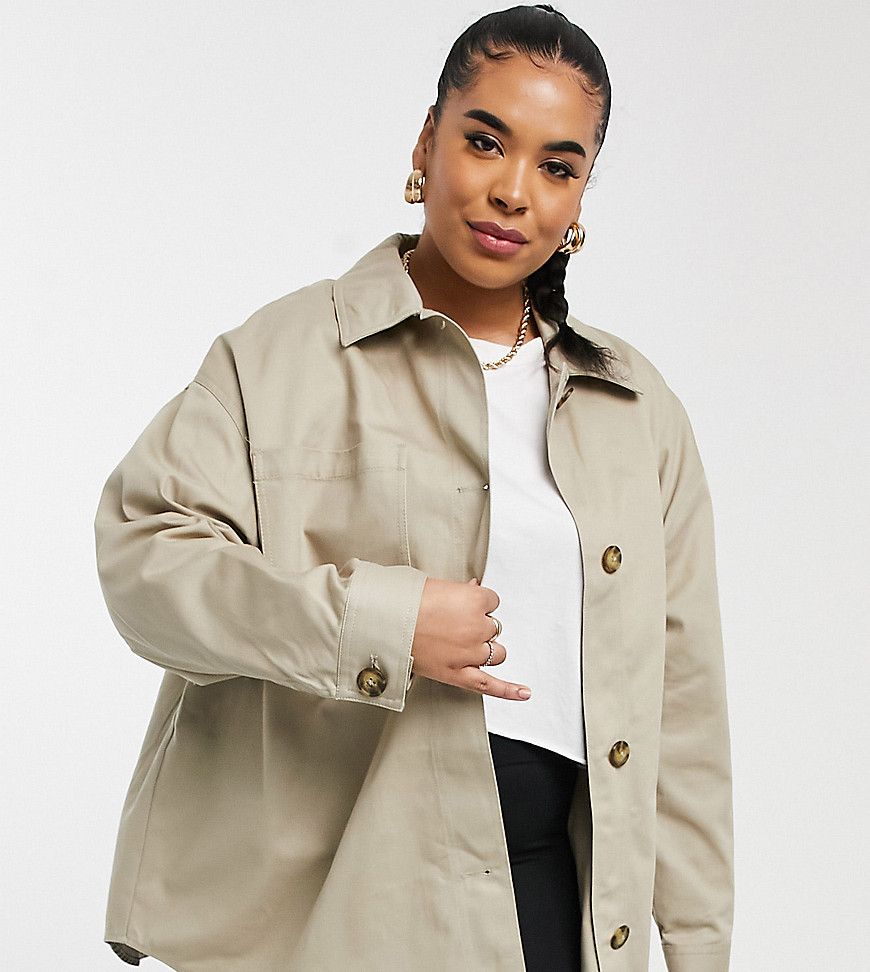 ASOS DESIGN Curve cotton shacket in stone-Neutral
