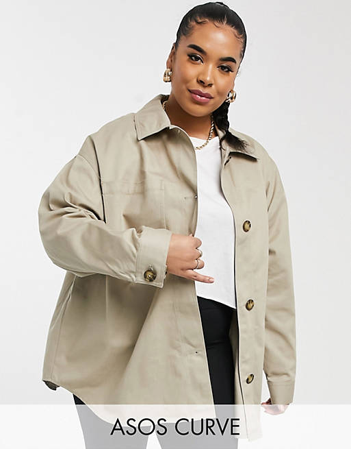 Women Curve cotton shacket in stone 