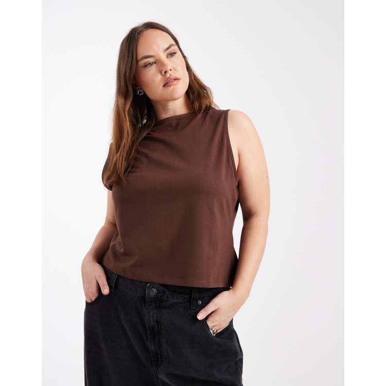 ASOS DESIGN Curve cotton sleeveless boat neck tank top with