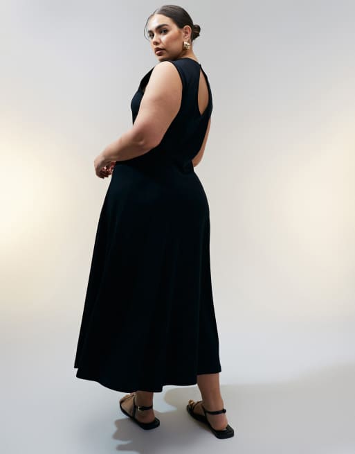 ASOS DESIGN Curve cotton sleeveless midi sundress in black