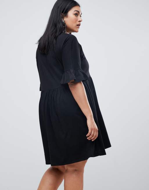 Asos design cotton slubby frill sleeve smock outlet dress