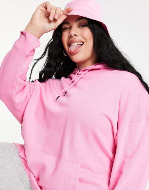 ASOS DESIGN Curve cotton super oversized boyfriend hoodie in pink - PINK, 3 of 4