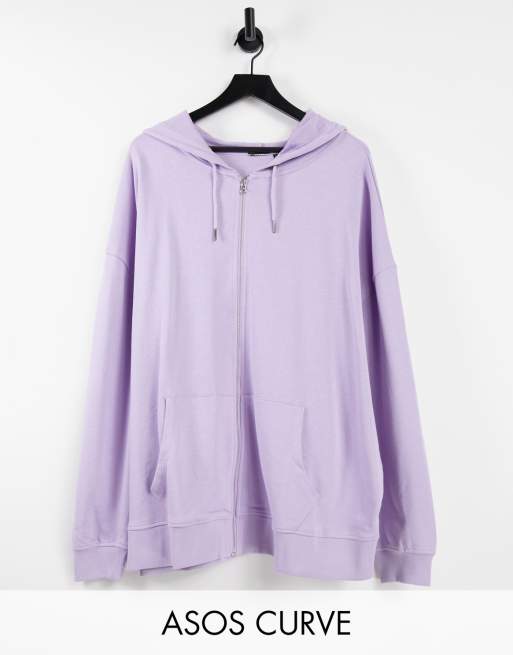 Plus Size Lilac Purple Basic Zip Through Hoodie