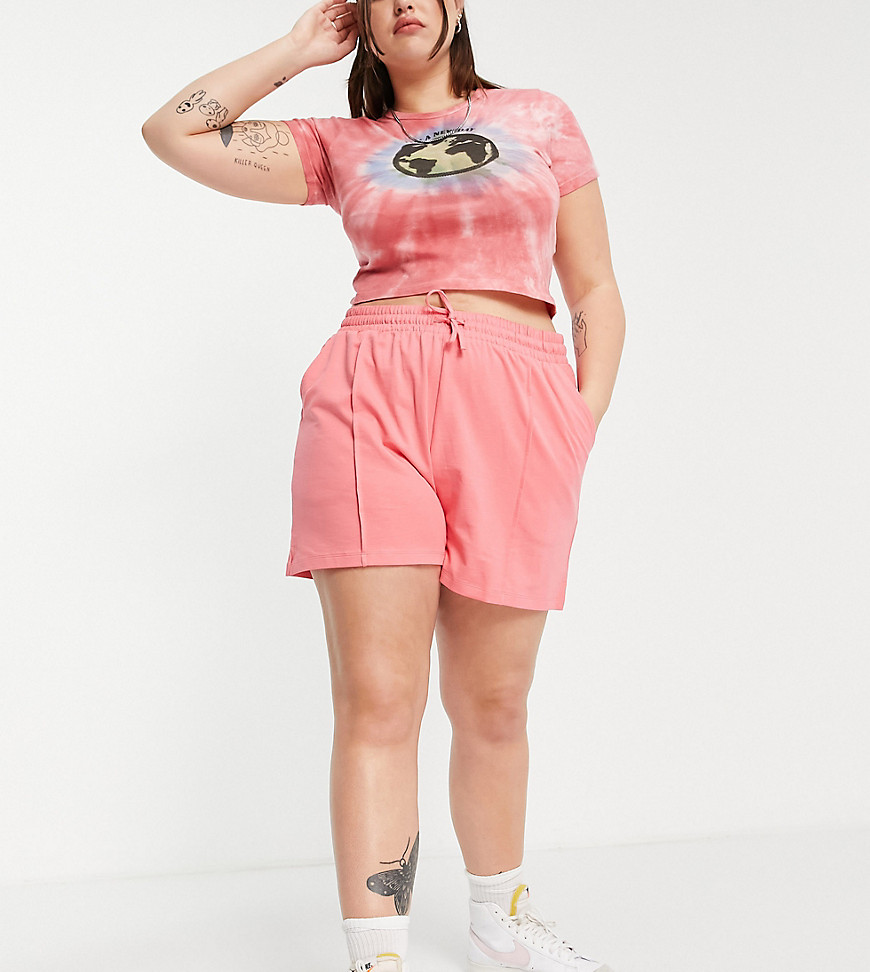 ASOS DESIGN Curve cotton sweat short with pintuck in coral - MULTI