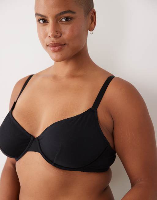 ASOS DESIGN Curve cotton underwire bra in black, 2 of 4