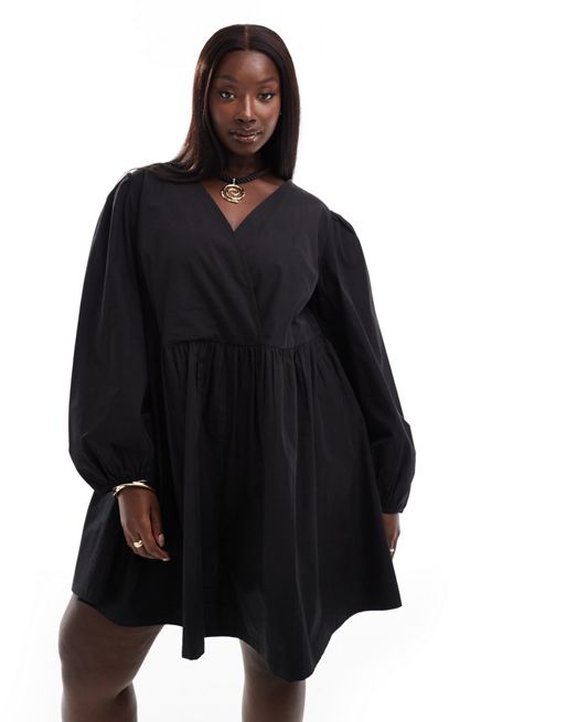 FhyzicsShops DESIGN Curve cotton v-neck mini smock dress Philipp in black