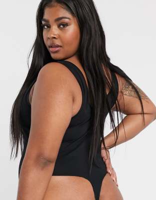 Plus Size Thong Bodysuit Black