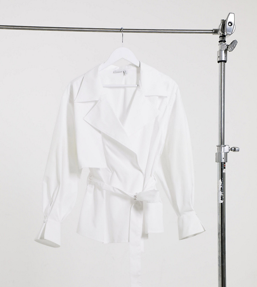 Asos Curve - Asos design curve cotton wrap shirt with collar-white