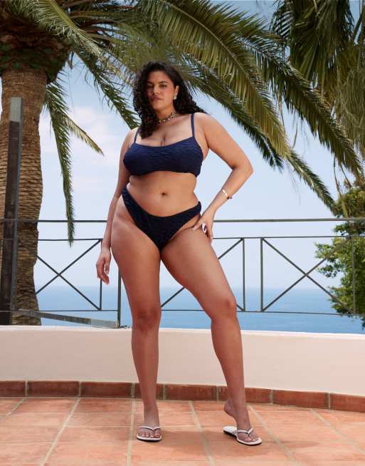 ASOS DESIGN Curve - Courtney Florida - Bas de bikini texturé - Bleu marine , 4 de 4