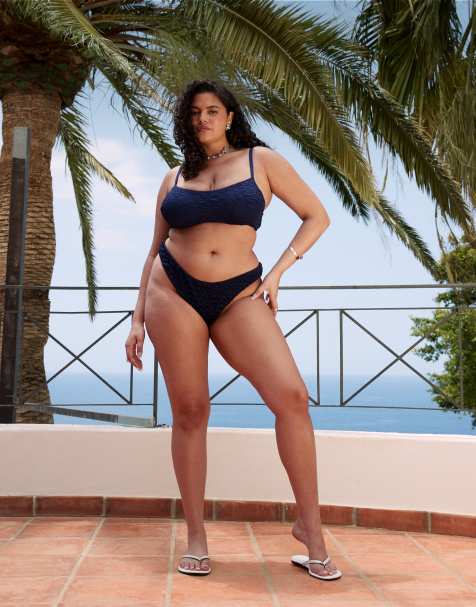ASOS DESIGN Curve Courtney textured bikini in navy - view 1