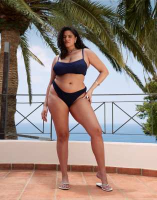 ASOS DESIGN Curve Courtney textured bikini set in navy - view 1