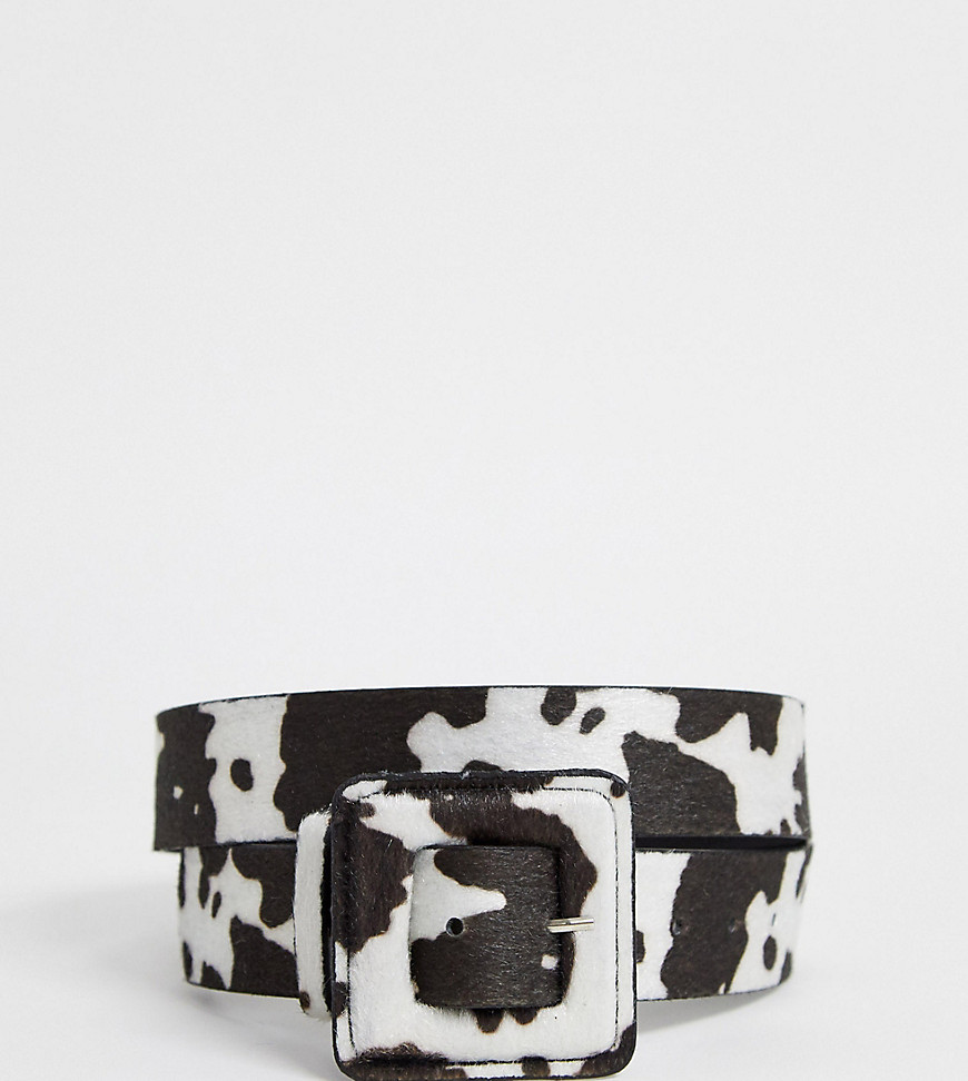 ASOS DESIGN Curve cow print waist and hip belt and matching buckle in brown-Multi