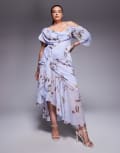 [ASOS Curve] ASOS DESIGN Curve cowl neck bias midaxi dress with asymmetric pephem in blue floral print 30 Blue floral