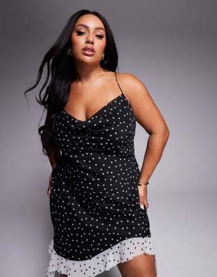 Asos Curve Asos Design Curve Cowl Neck Bias Mini Dress With Contrast Hem