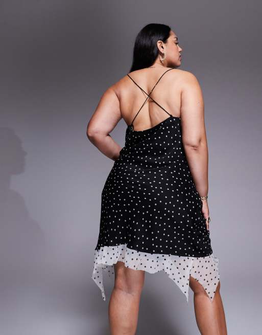 ASOS DESIGN Curve cowl neck bias mini dress with contrast hem in