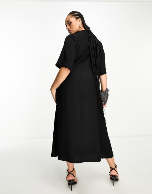 asos cowl neck midi dress ASOS DESIGN chiffon cowl neck midi dress with puff sleeves and asymmetric  hem in polka dot