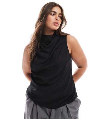 Asos Curve Asos Design Curve Cowl Neck Sleeveless Top In Black