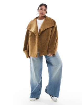 Asos Curve Asos Design Curve Cozy Funnel Neck Oversized Jacket In Green
