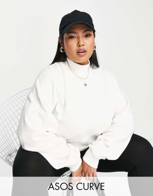 ASOS DESIGN Curve cozy high neck oversized sweatshirt in cream