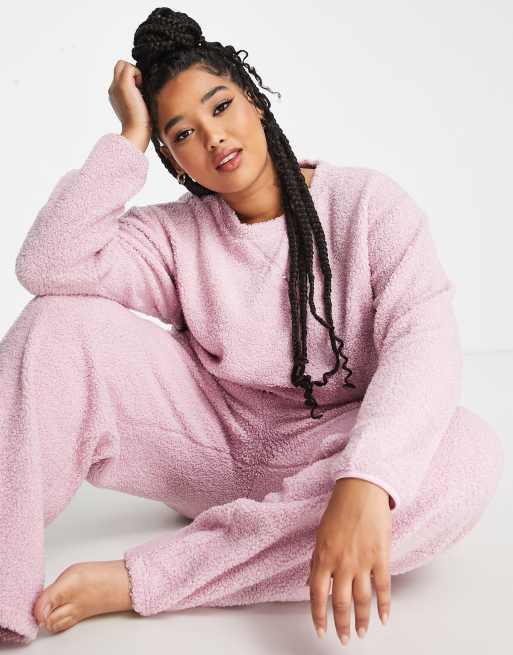 ASOS DESIGN lounge mini teddy hoodie & sweatpants set in pink